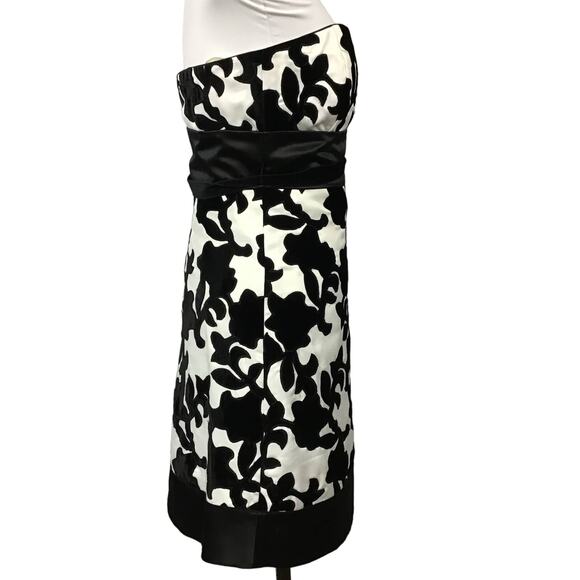 WHBM White House Black Market Strapless Satin Velvet Black White Mini Dress sz 0 - Picture 6 of 14